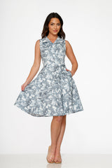 Blue Hawaiian Palm Tree Print Swing Dress