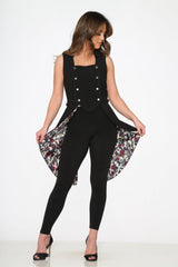 Black Floral Vest Back Split