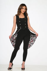 Black Floral Vest Back Split