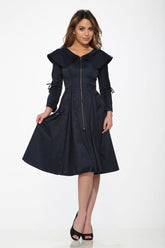 Blue Zipper Swing Dress