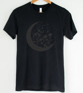 Black on Black Floral Moon: T-Shirt, Pullover, Hoodie, Tank or Long Sleeve