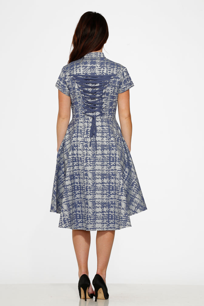 Blue Jacquard High-Low Dress
