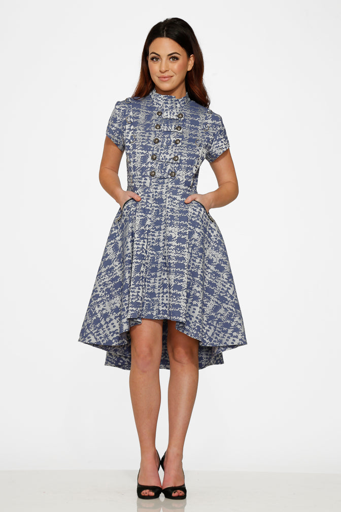Blue Jacquard High-Low Dress