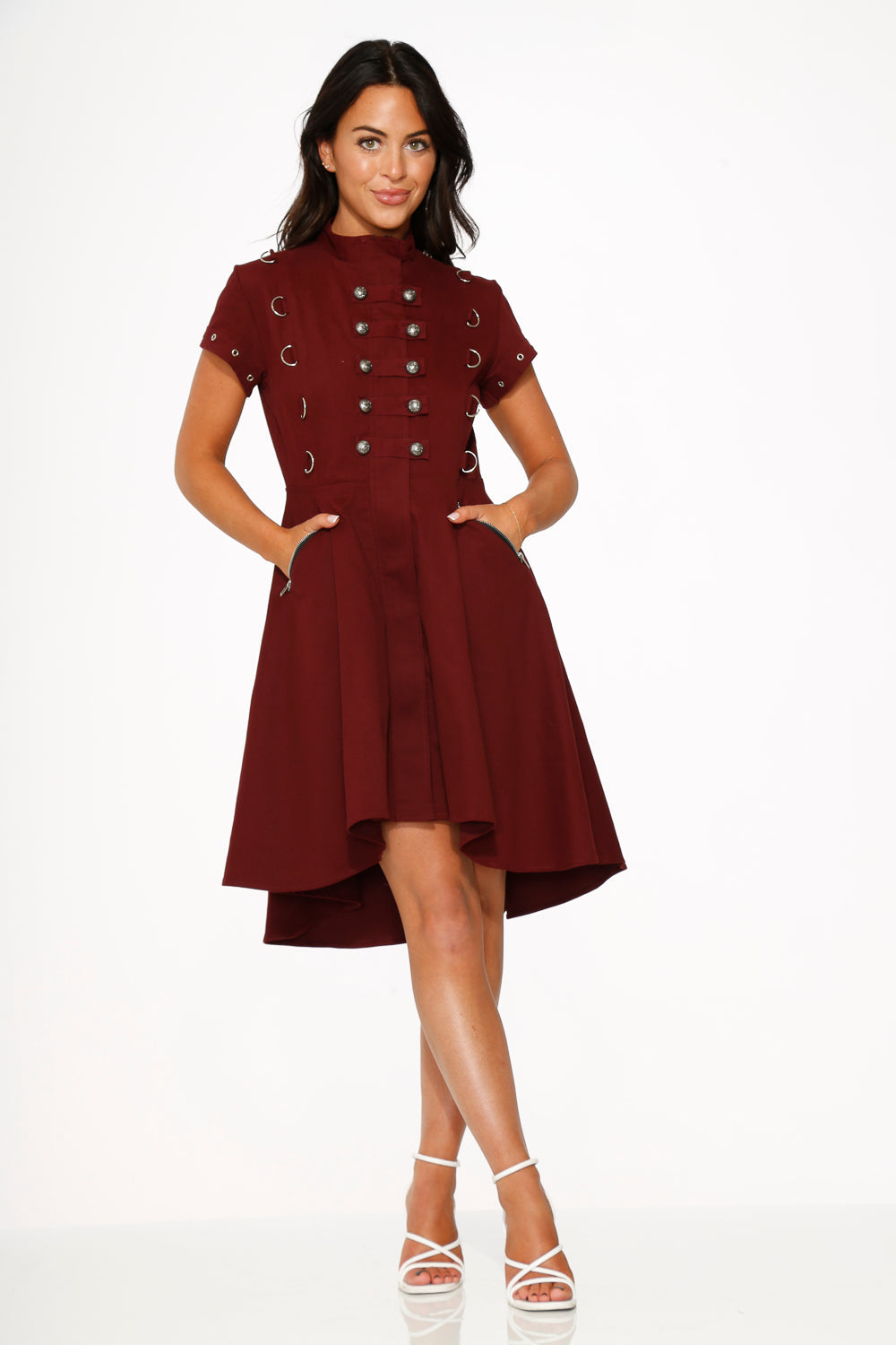 Battalion Burgundy Hi-Lo Swing Dress