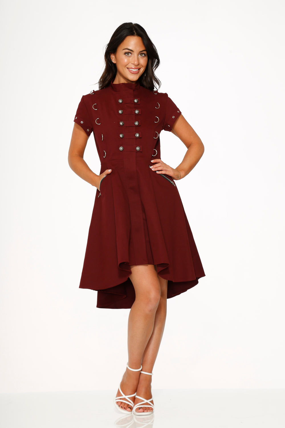Battalion Burgundy Hi-Lo Swing Dress