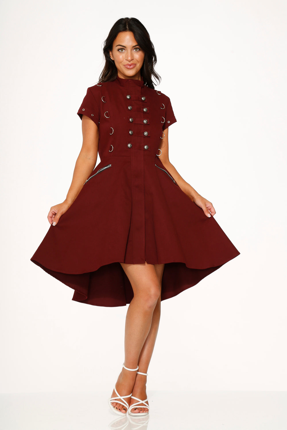 Battalion Burgundy Hi-Lo Swing Dress