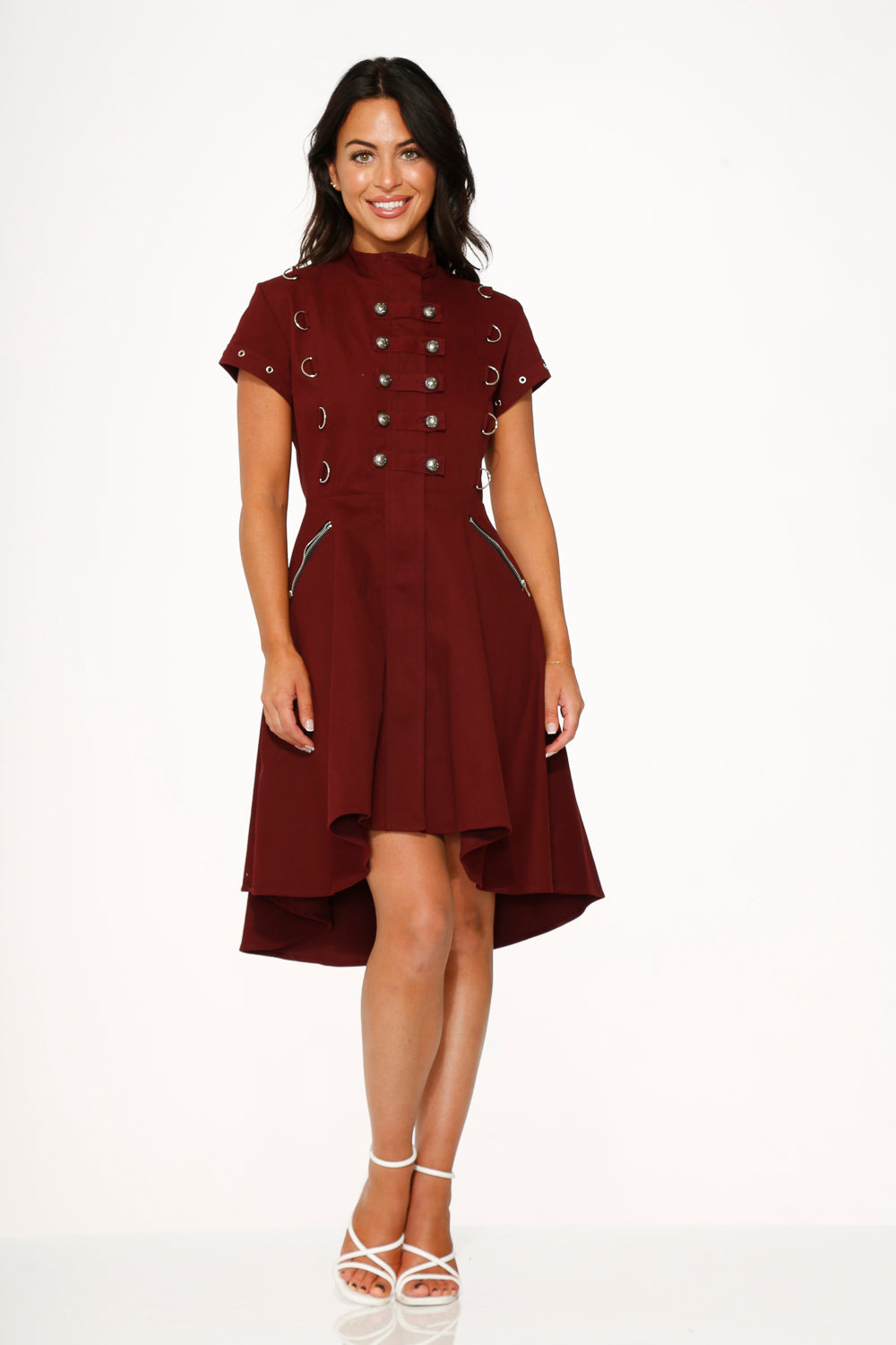 Battalion Burgundy Hi-Lo Swing Dress