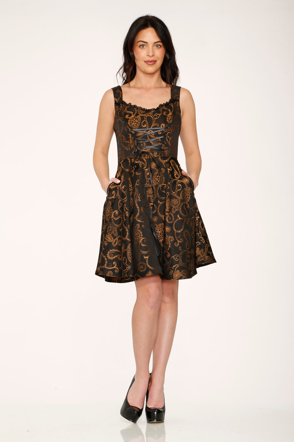 Black Gold Gothic Swing Dress