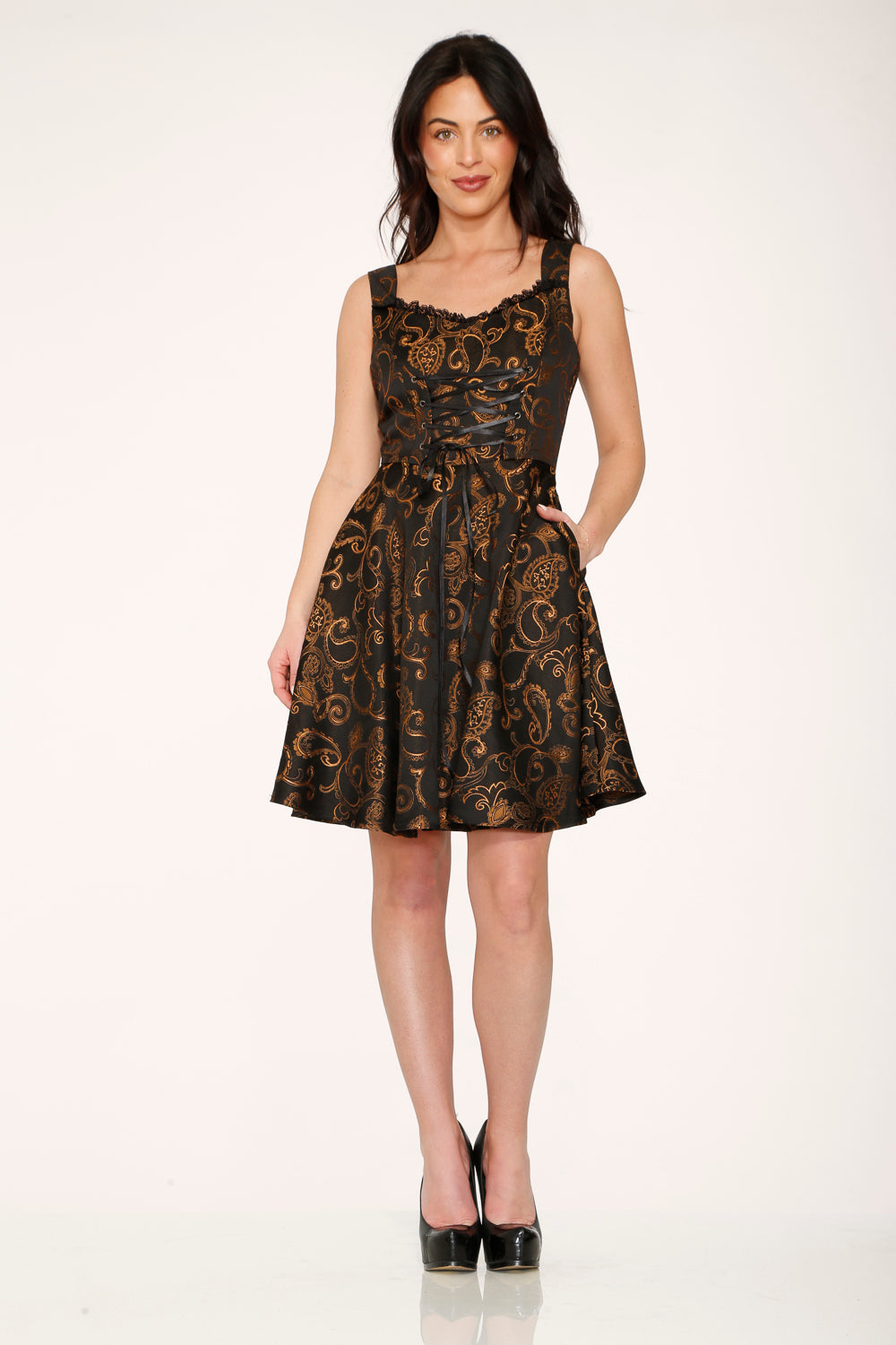 Black Gold Gothic Swing Dress