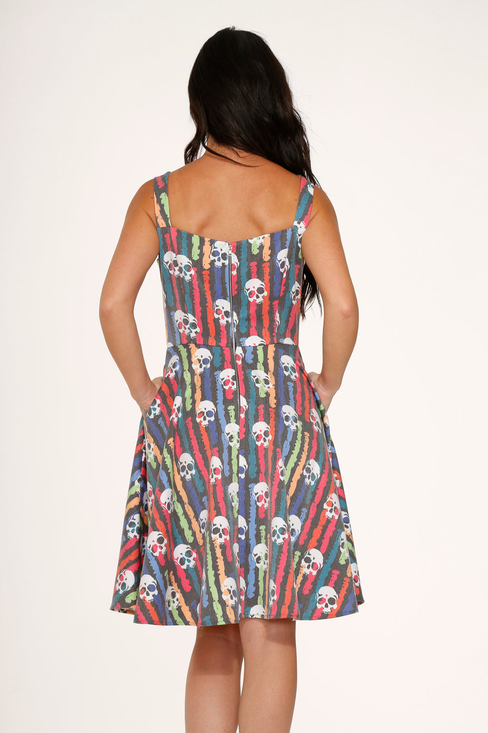Black Skulls Rainbow Swing Dress