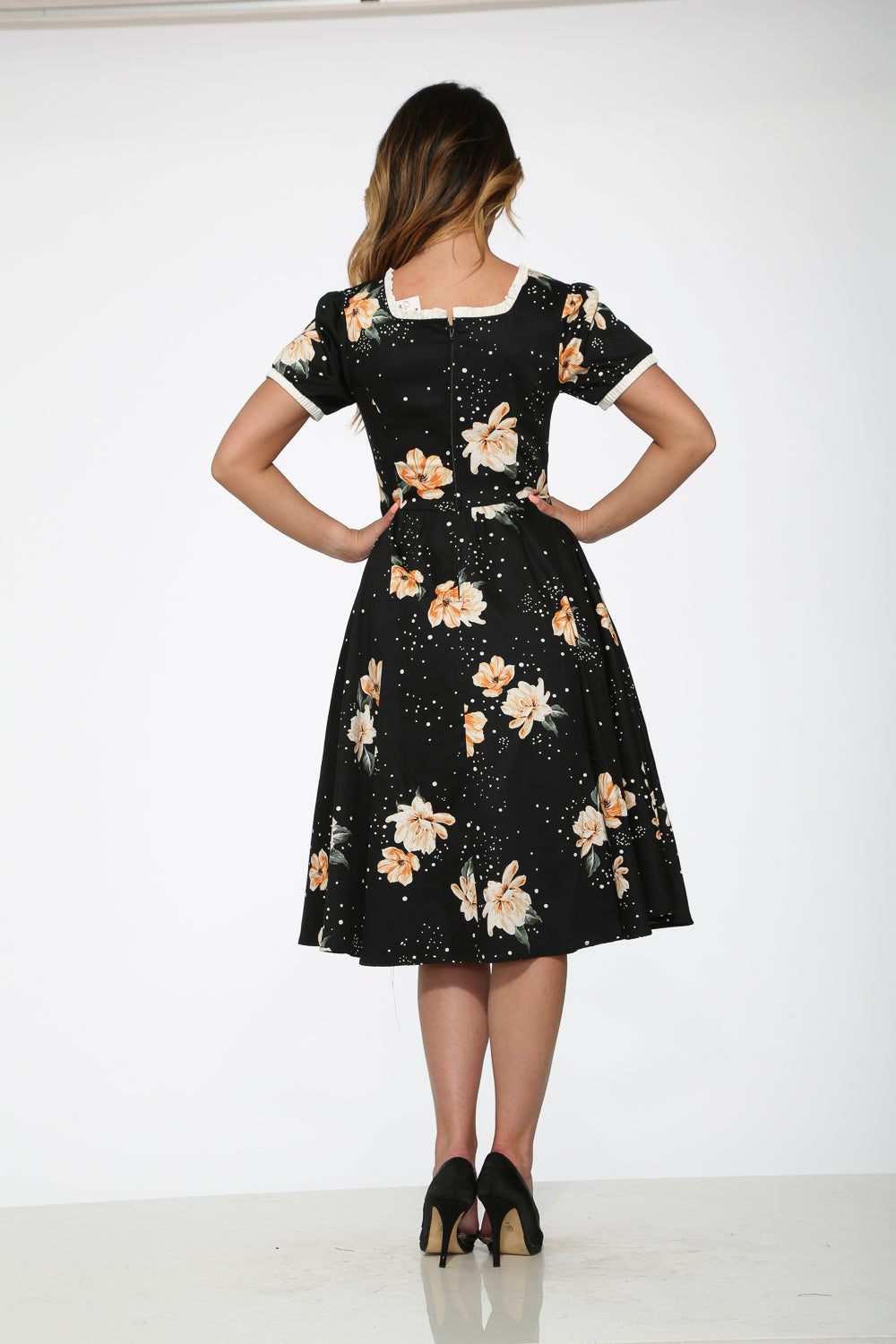 Black & Yellow Floral Swing Dress