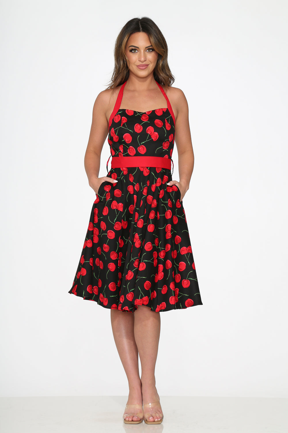 Black & Red Cherry Halter Dress
