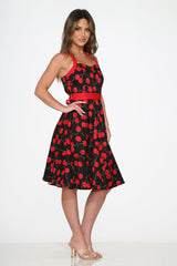 Black & Red Cherry Halter Dress