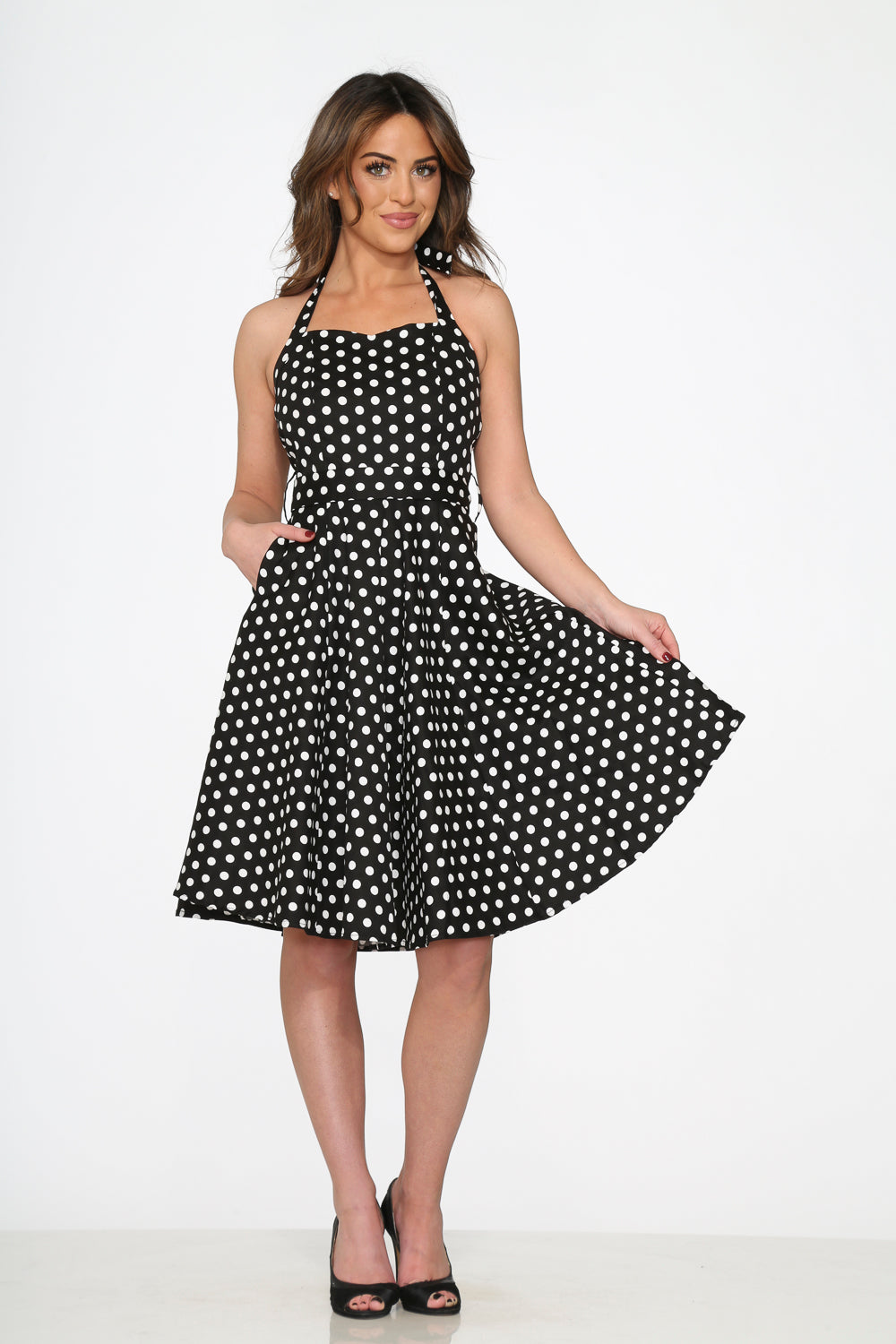 Black & White Polka Dot Halter Swing Dress