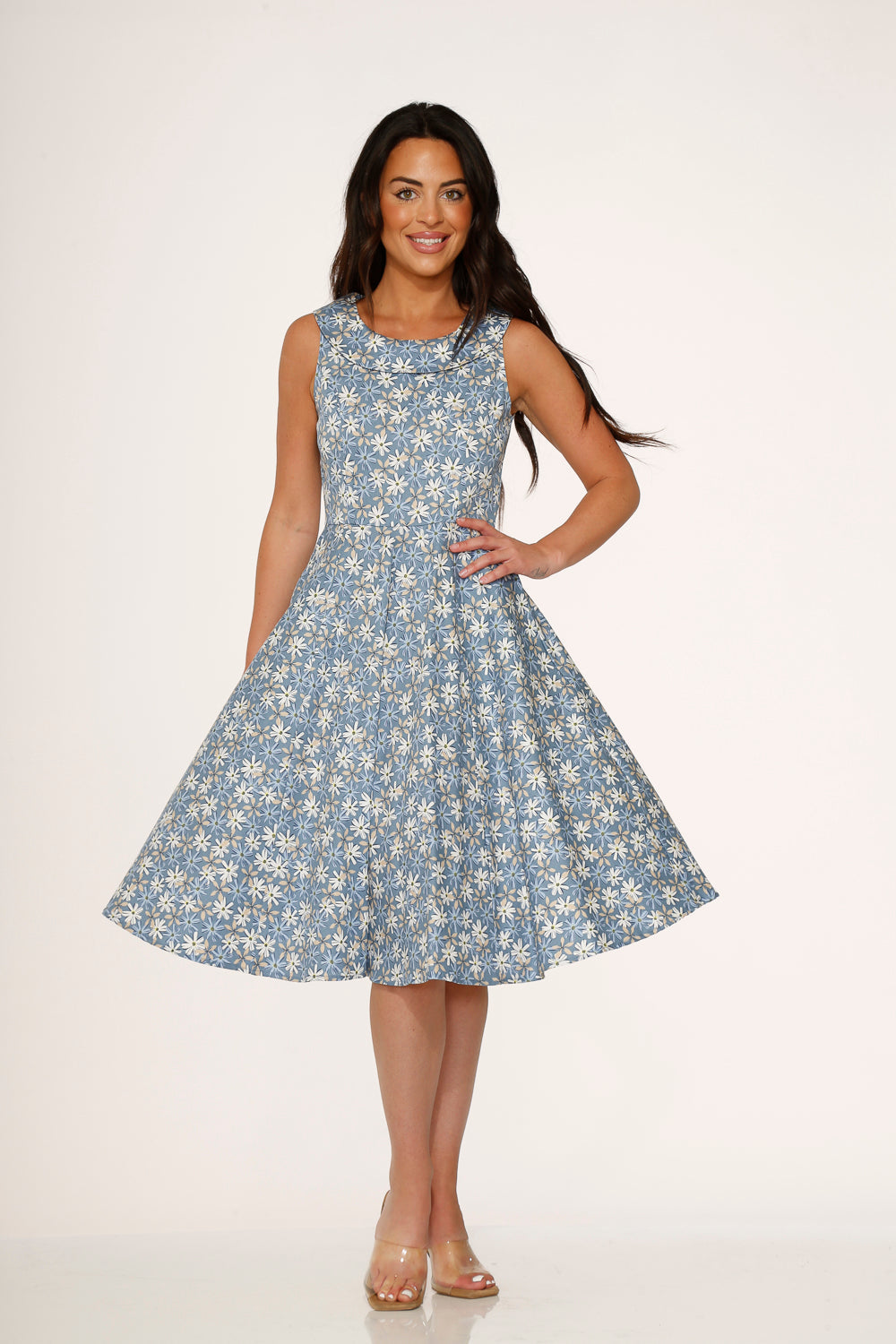 Blue Daisy Floral Swing Dress
