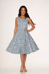 Blue Daisy Floral Swing Dress