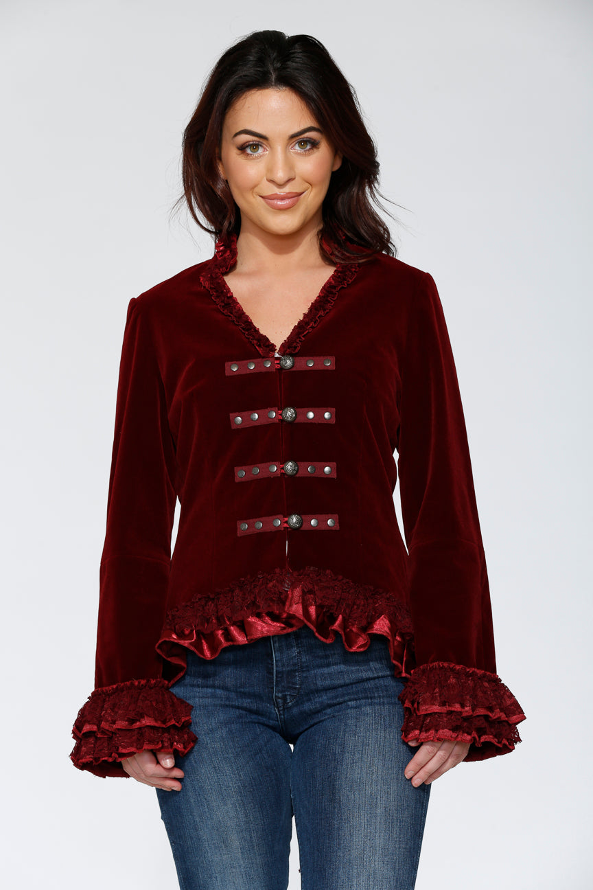 Burgundy Gloria Velvet Tailed Jacket