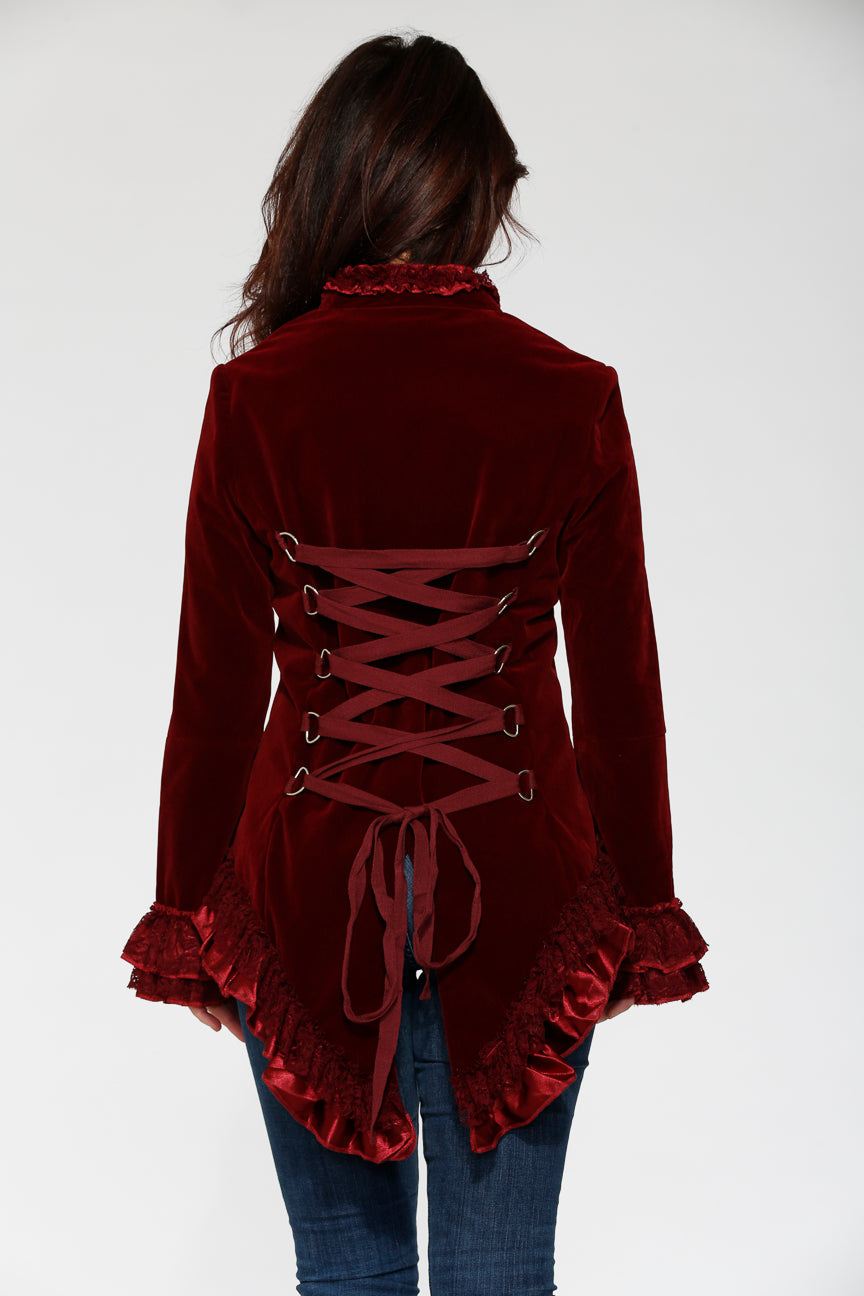 Burgundy Gloria Velvet Tailed Jacket