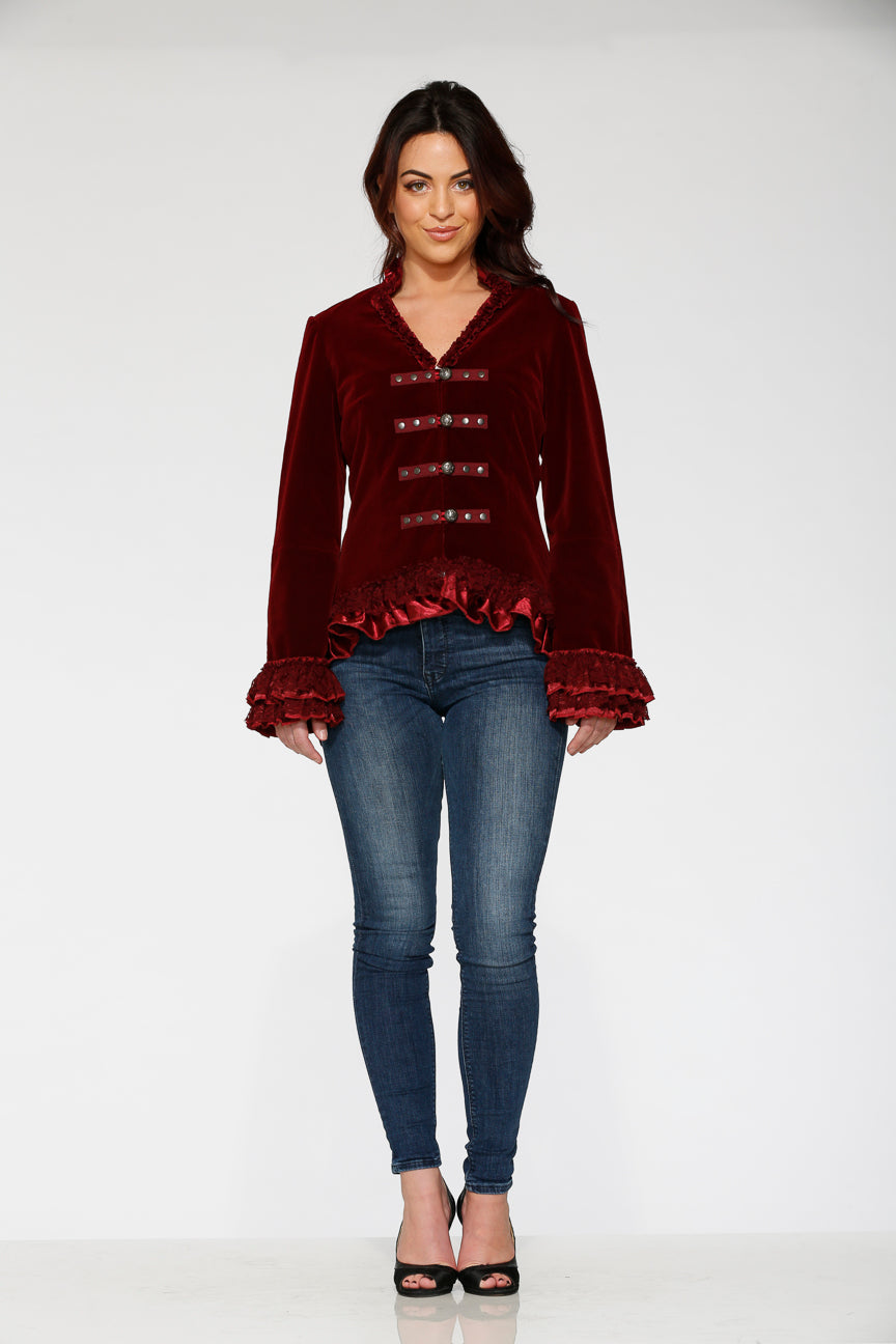 Burgundy Gloria Velvet Tailed Jacket