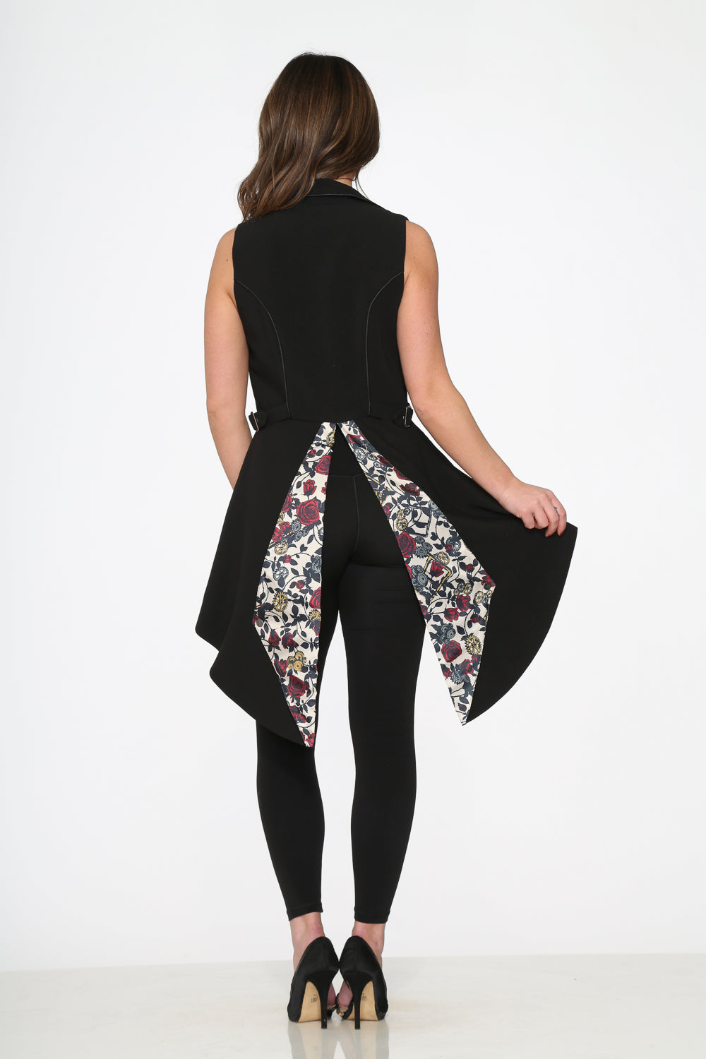 Black Floral Vest Back Split