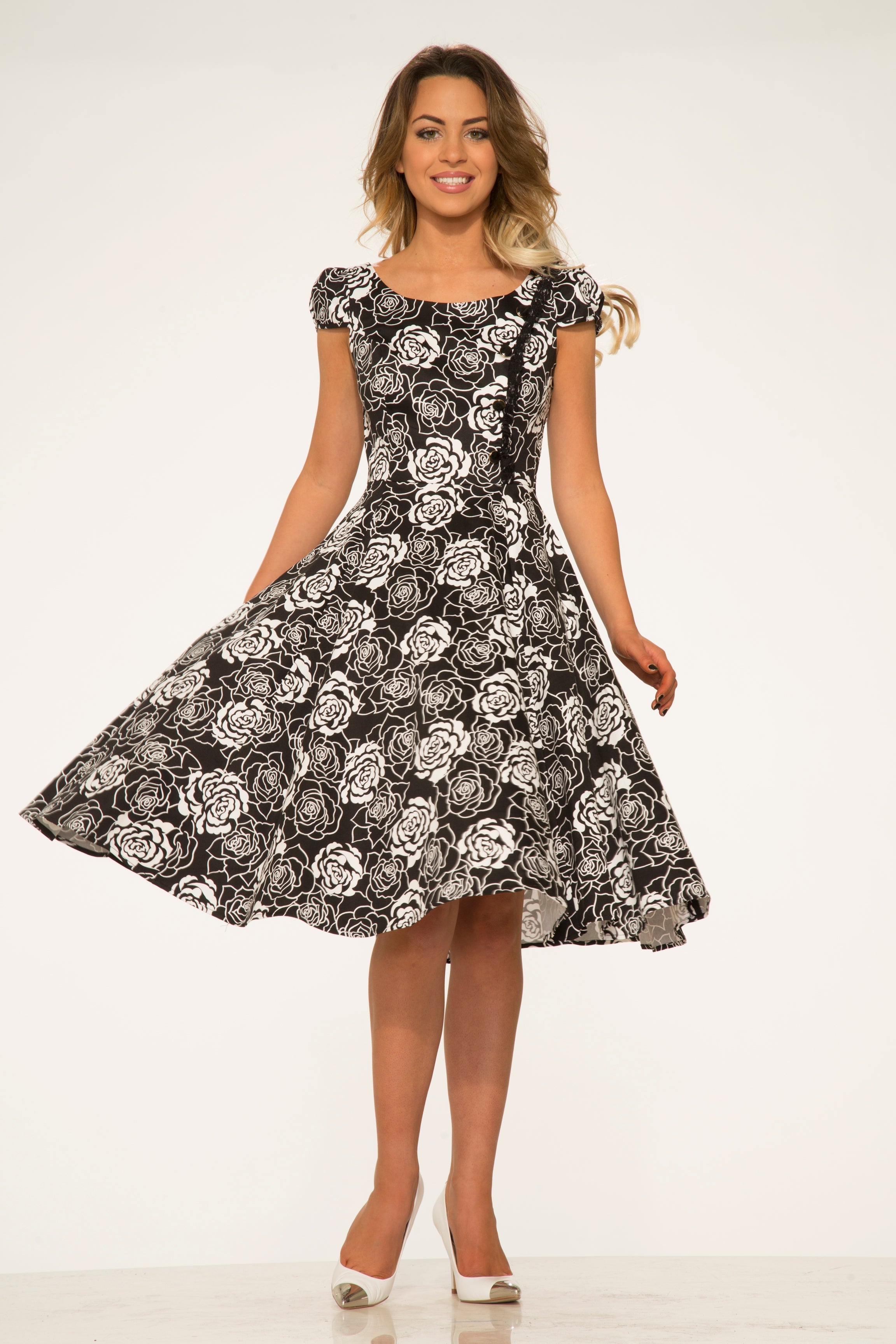 Black & White Rose Swing Dress