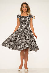 Black & White Rose Swing Dress