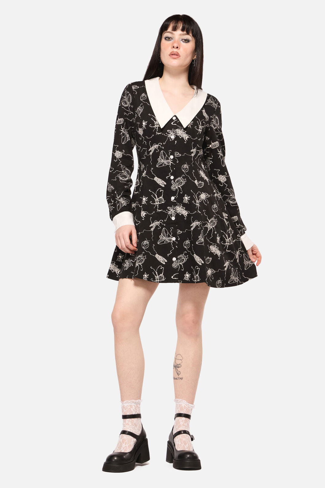 Dark Pieridae Print Long Sleeve Dress