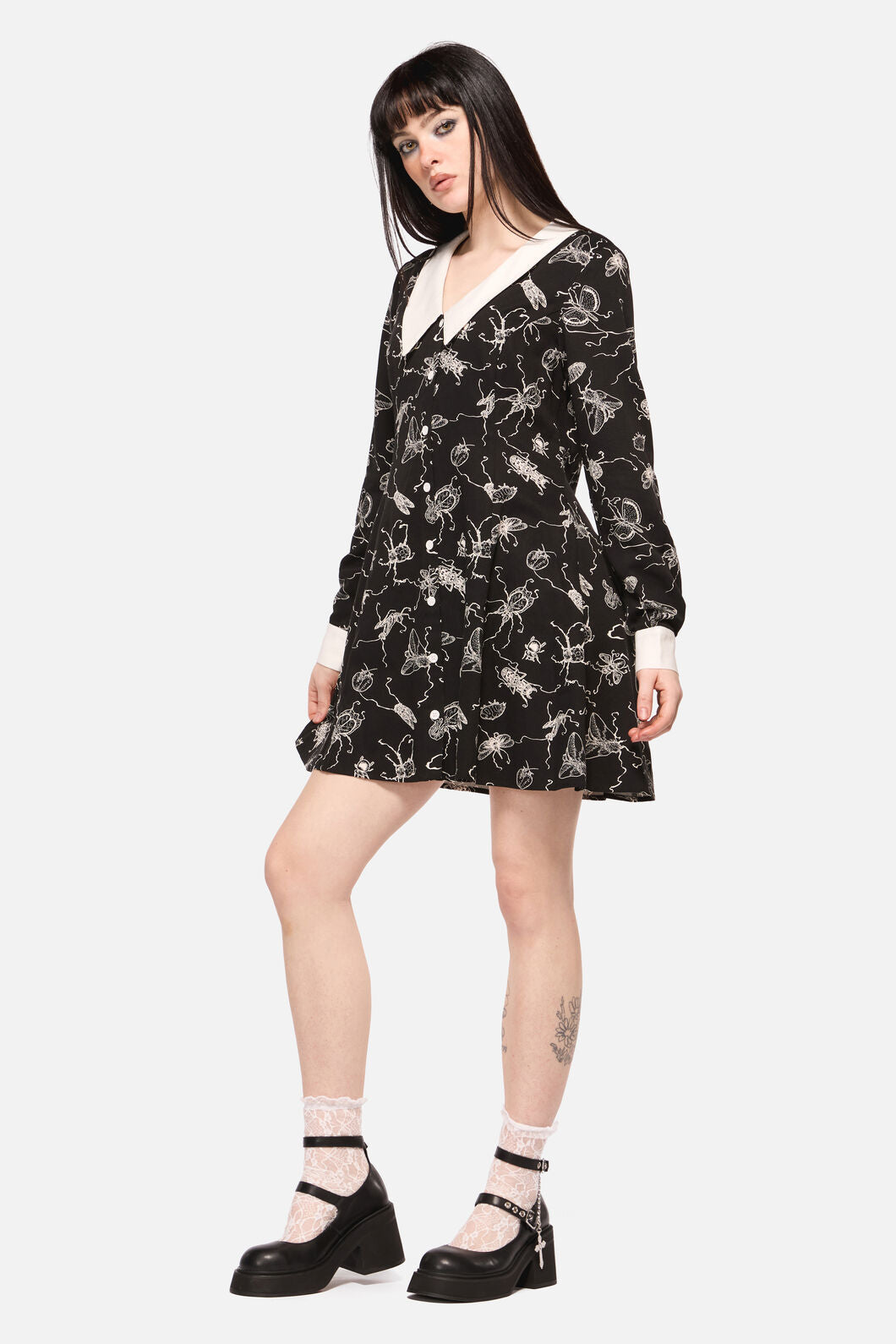 Dark Pieridae Print Long Sleeve Dress