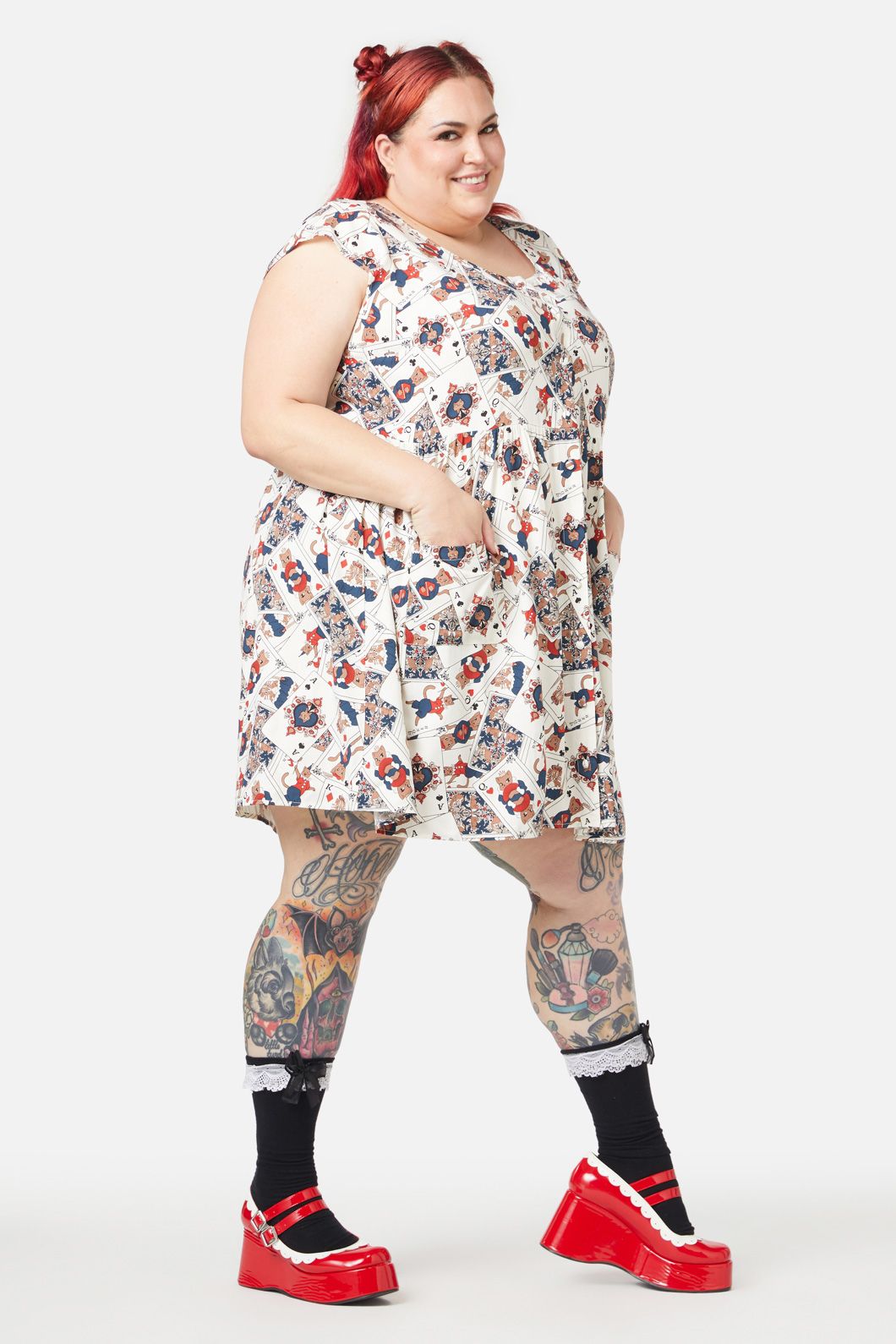 Curve Queen Of Cats Print Dress