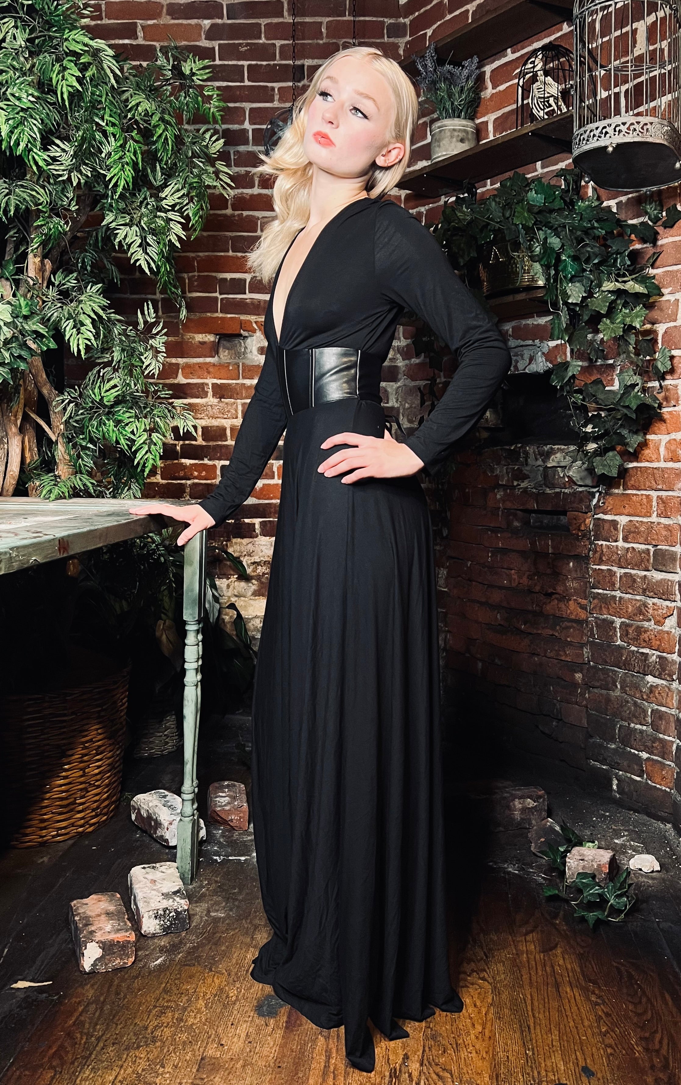 Blair - Jersey Maxi Dress with Vegan Leather Corset Waist