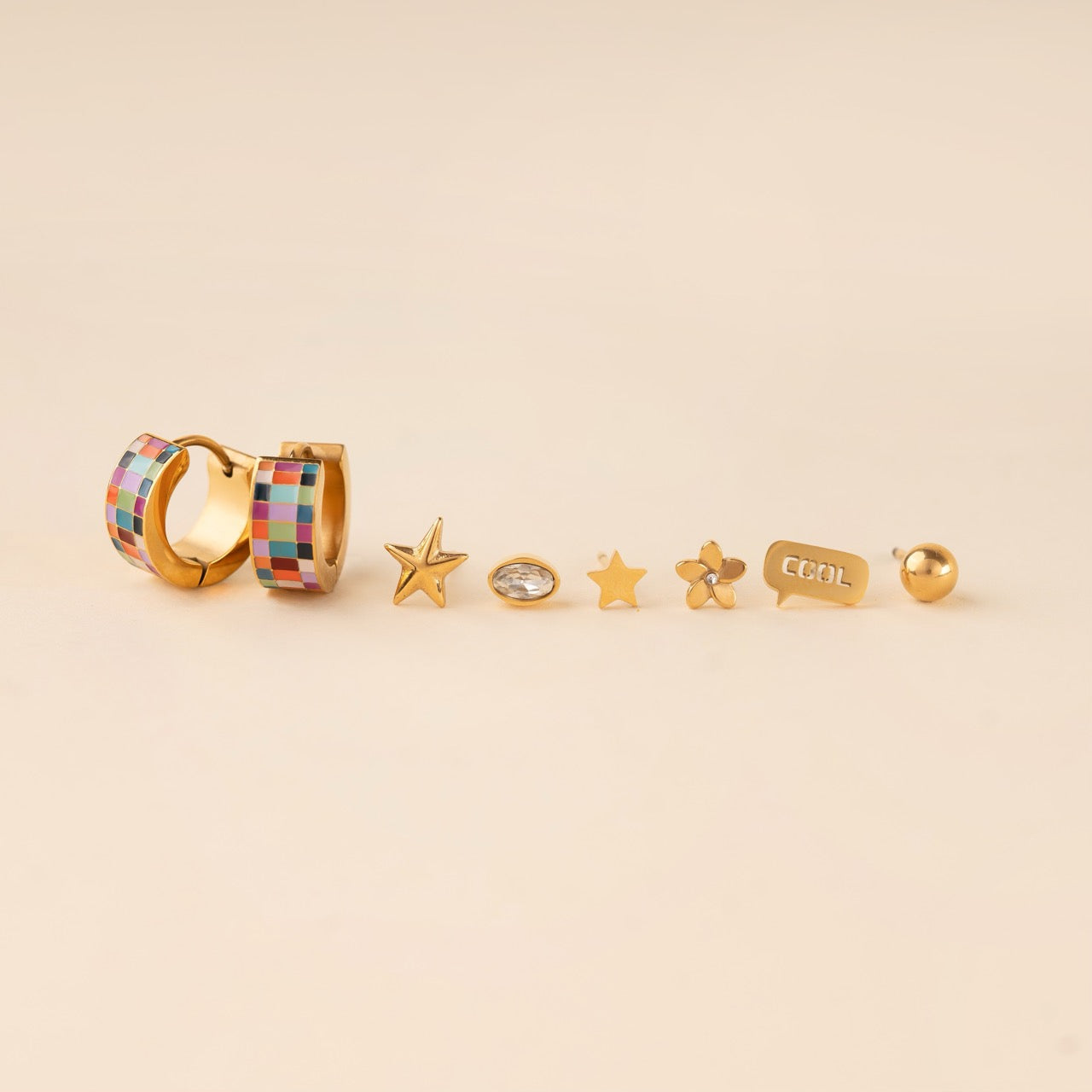 Checkered Super Chunky Huggie Hoop Earrings