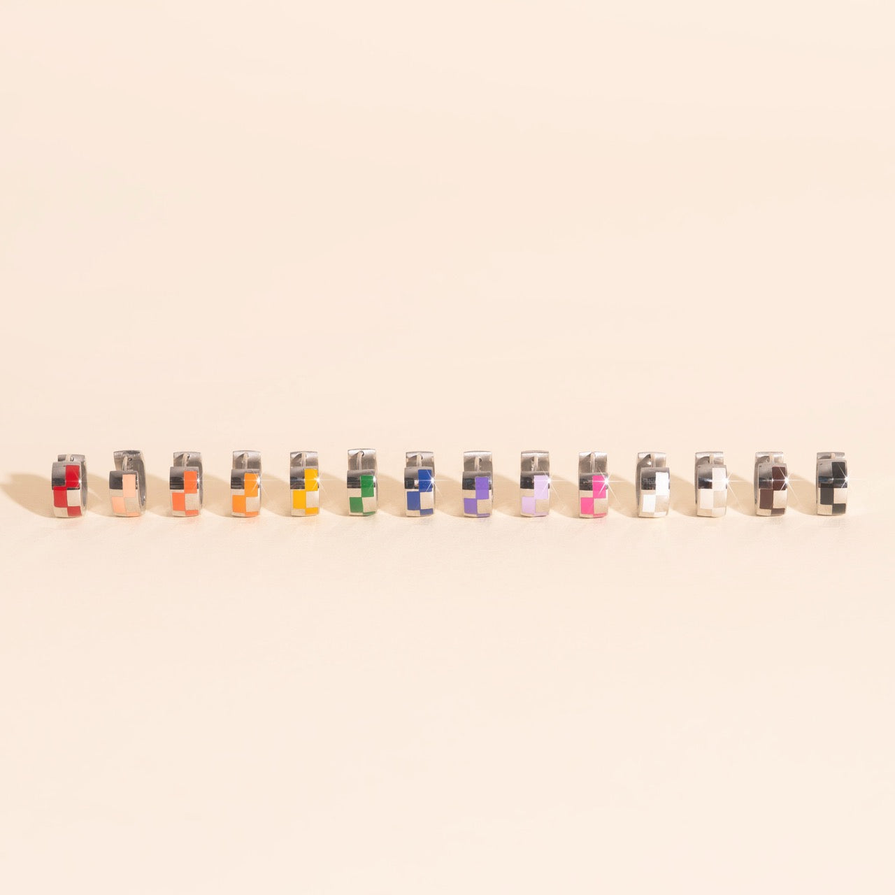 Checkered Rounded Super Chunky Huggie Hoop Earrings