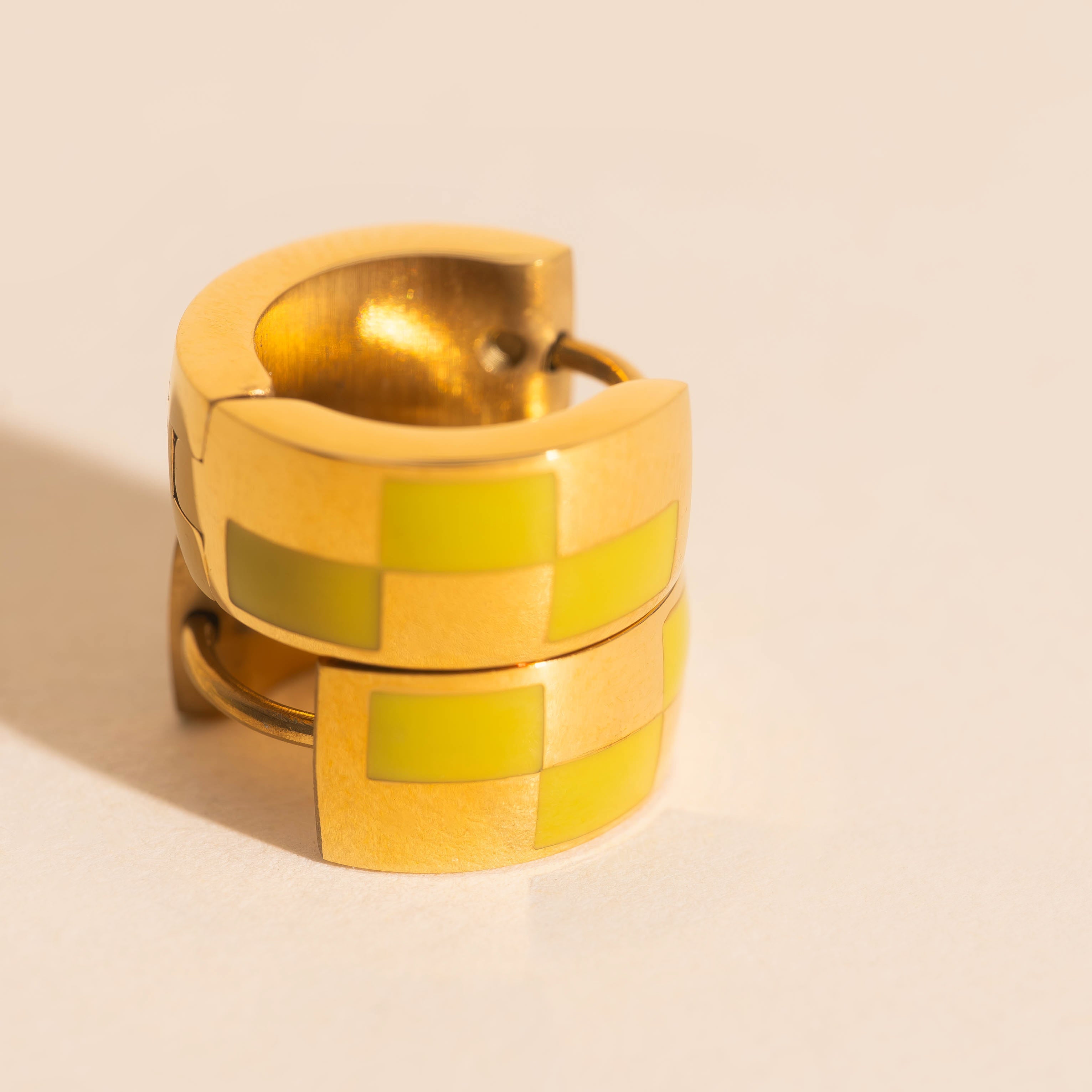 Checkered Rounded Super Chunky Huggie Hoop Earrings