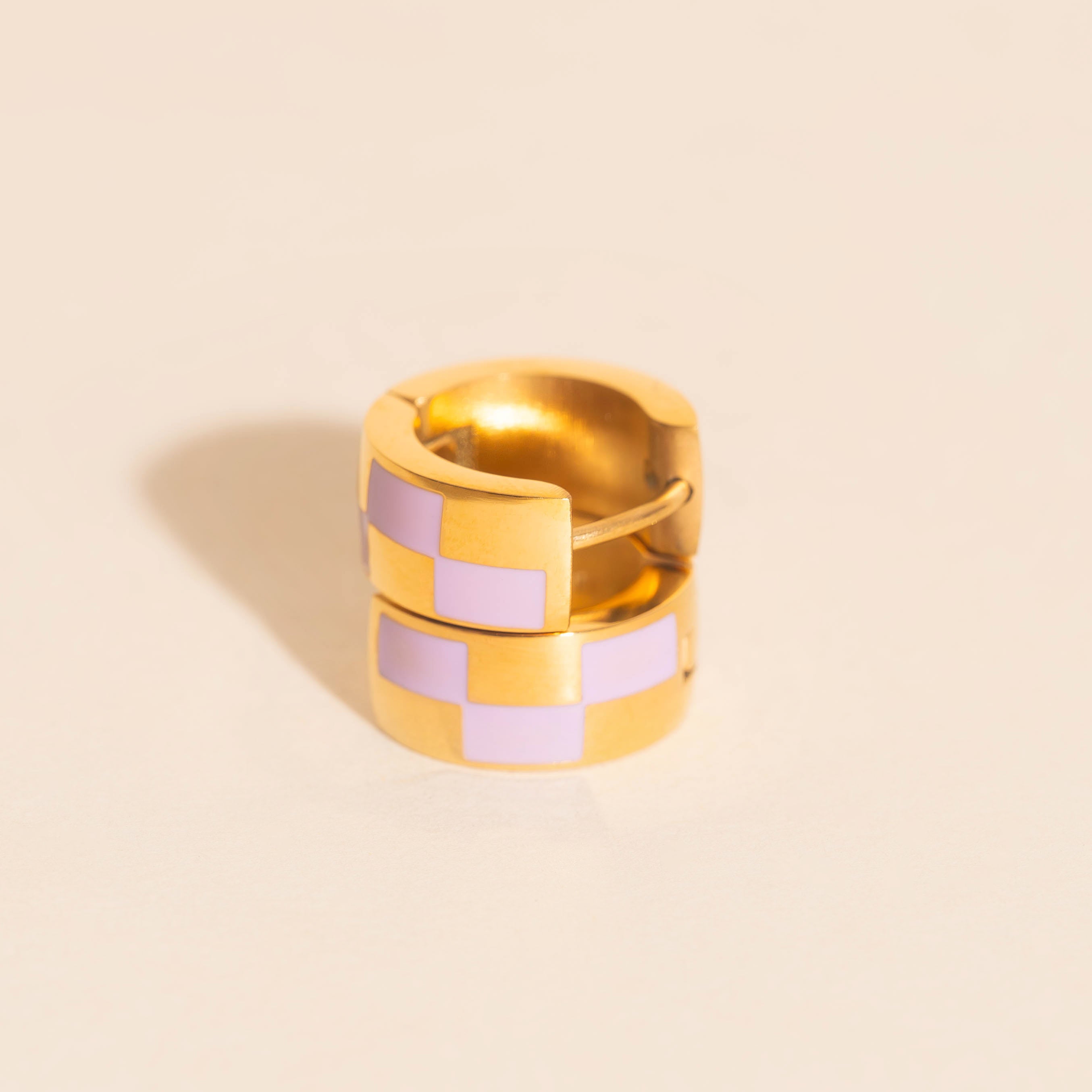 Checkered Rounded Super Chunky Huggie Hoop Earrings