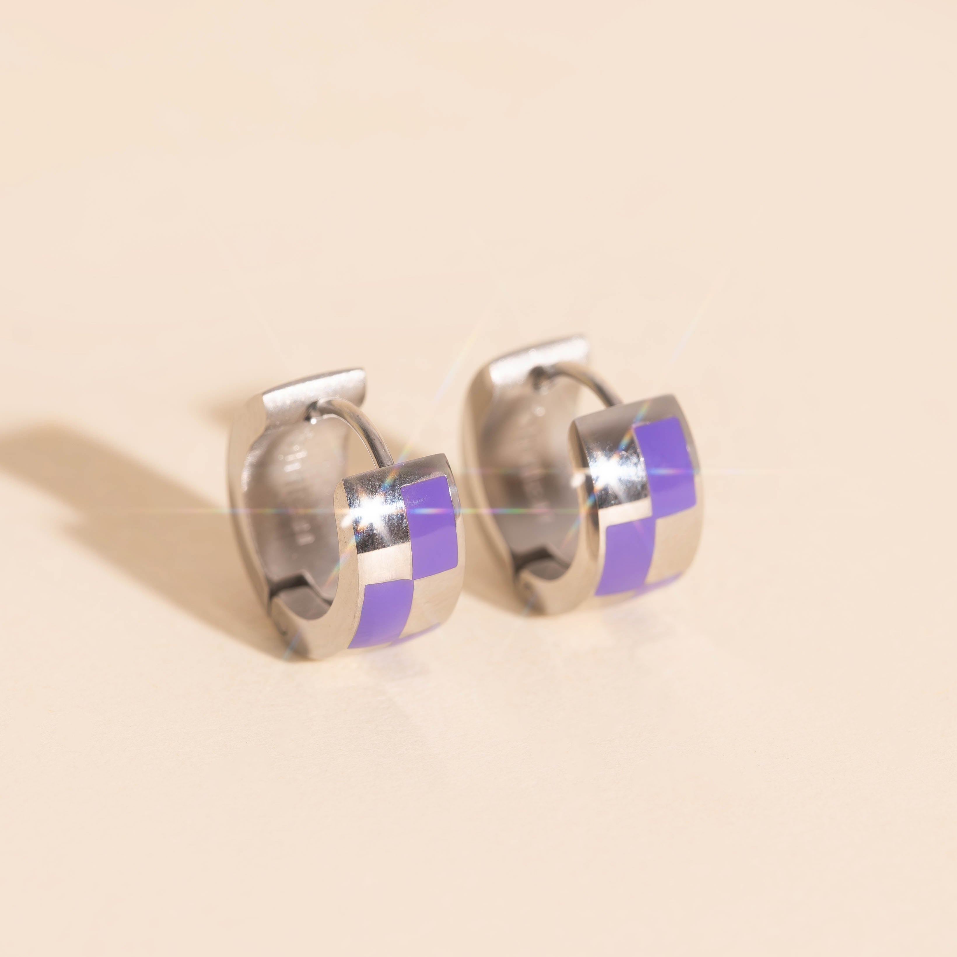 Checkered Rounded Super Chunky Huggie Hoop Earrings