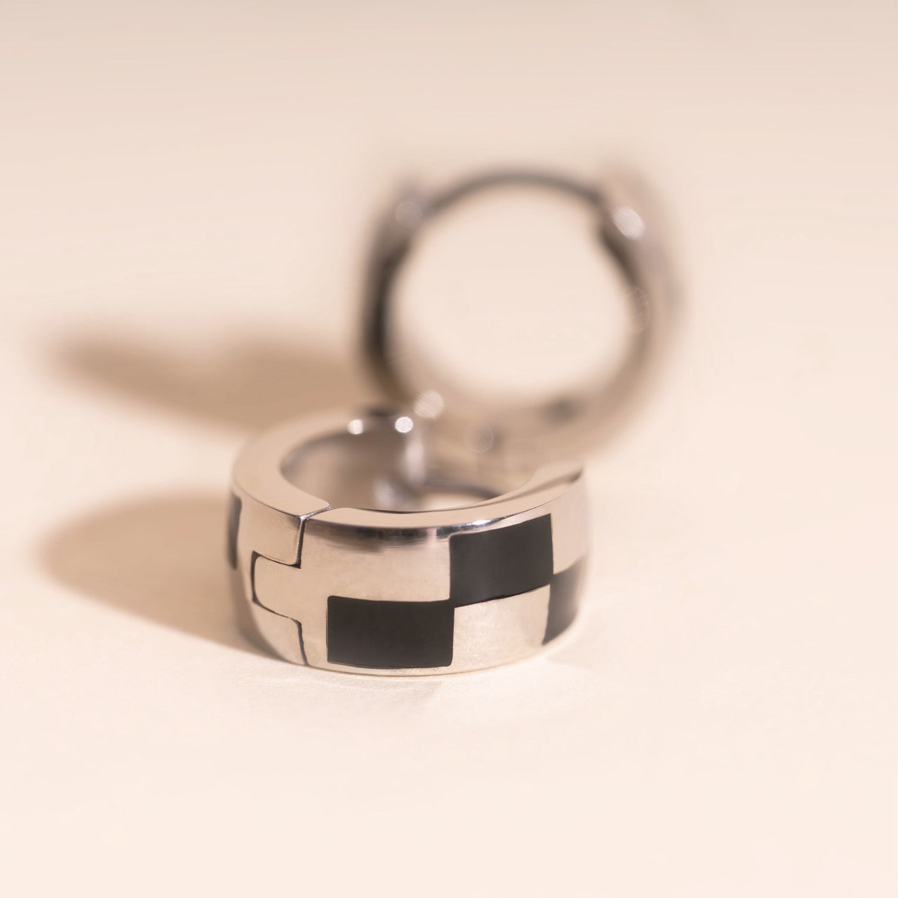 Checkered Rounded Super Chunky Huggie Hoop Earrings