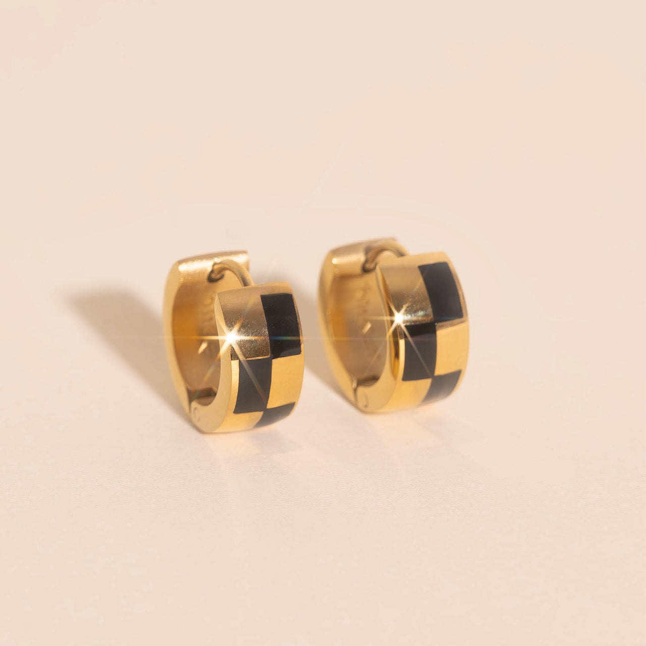 Checkered Rounded Super Chunky Huggie Hoop Earrings