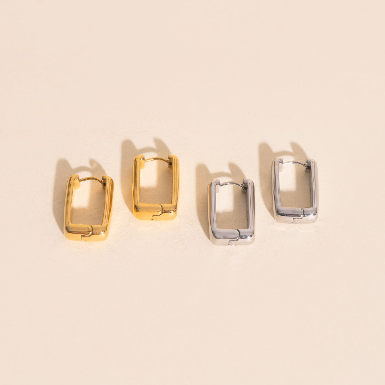 Chunky Rounded Rectangle Huggie Hoop Earrings