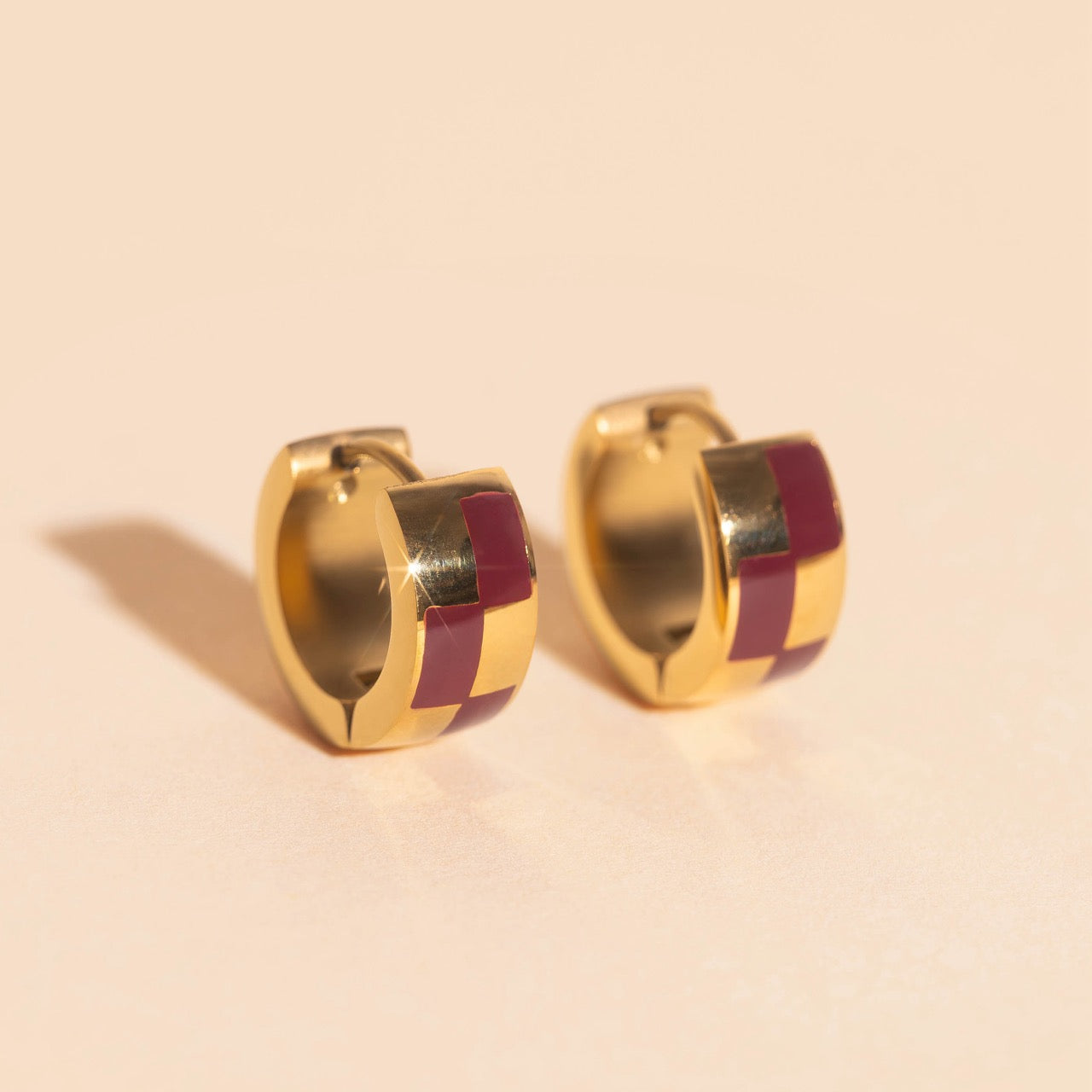 Checkered Rounded Super Chunky Huggie Hoop Earrings