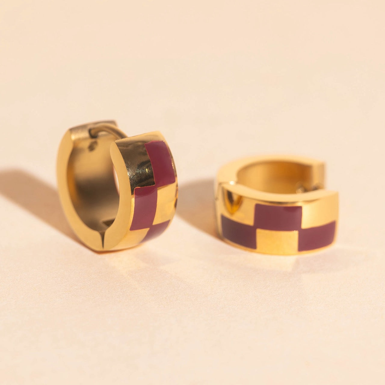 Checkered Rounded Super Chunky Huggie Hoop Earrings