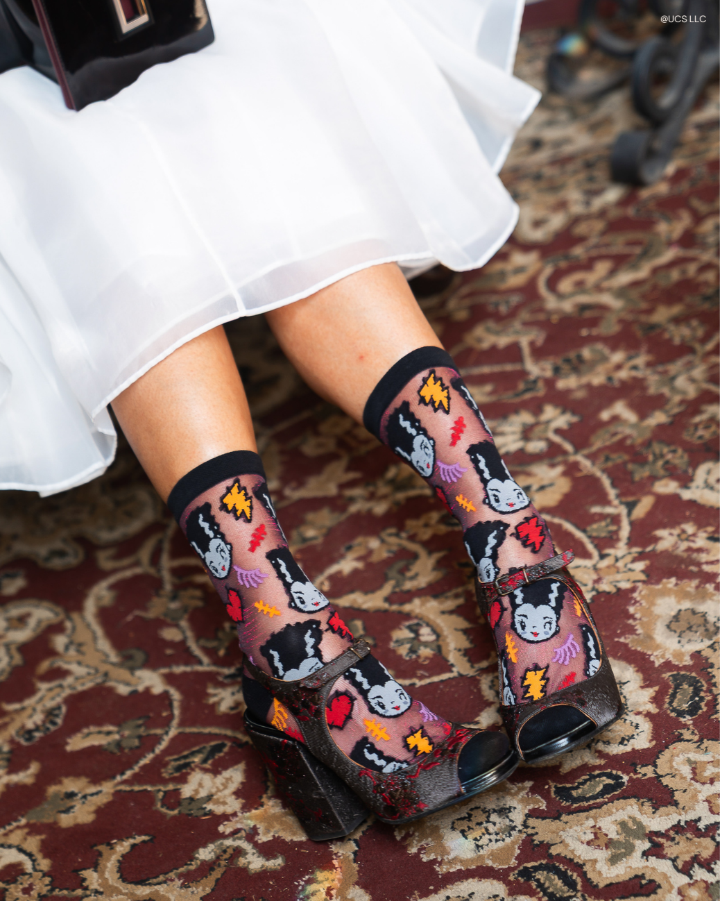 Bride of Frankenstein Shimmer Sheer Crew Sock