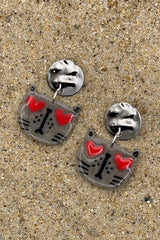Cat Lover - Heart Eyes Earrings: Handmade Polymer Clay